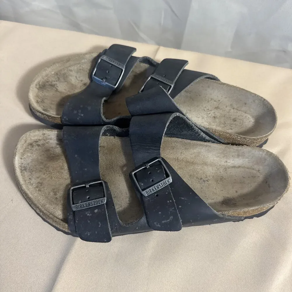 Birkenstock Arizona Men’s 11 Black Leather Double Strap Sandals EU 44 Comfort